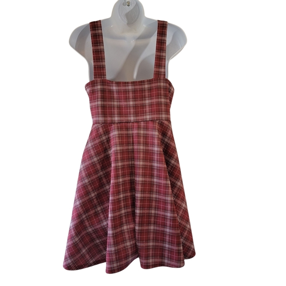 Knit Works Red Tartan Plaid Mini Dress Girls XL/S-M Academia Y2K Preppy Anime - Picture 2 of 10